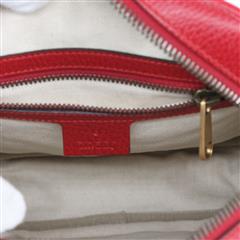 GUCCI 523591 Logo Print Red Leather Zip Messenger Crossbody Bag